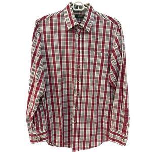 Arido Mens Red Plaid Long Sleeve Button Down Shirt Cotton Size 38 Trachten Style